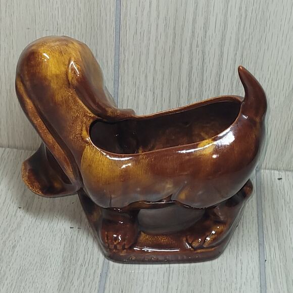 Vintage Ceramic Bassett Hound Brown Planter USA McFarlin Hickok Glazed Dog - Picture 6 of 11